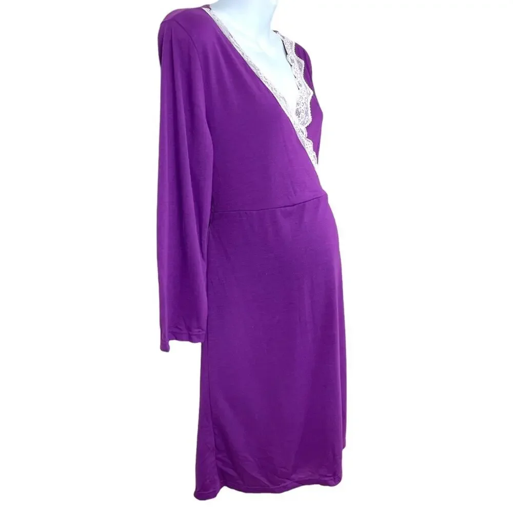 Maternity Lace Purple Wrap Light Weight Robe Size XL - Picture 5 of 11